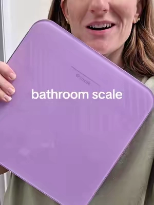 A simple, accurate digital bathroom scale with a clear LED display, tempered glass design, and 400-pound capacity. #bathroomscale #digitalscale #weightlossjourney #homefitness #healthessentials 