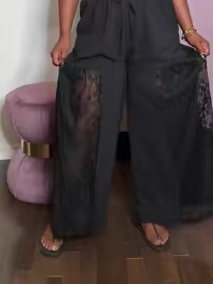 @Chicovar Chicovar Women's Boho Lace Splicing Wide Leg Pants, High-Waisted Stretchy Drawstring Design, Lightweight, Flowy, Trousers with Pockets & Casual, Daily, Beach Vacation, Sohochic #TikTokshopbacktoschool #TikTokShopSummerTurnUp #Summervibes #tiktokshopsummersale #shippedbytiktok 
