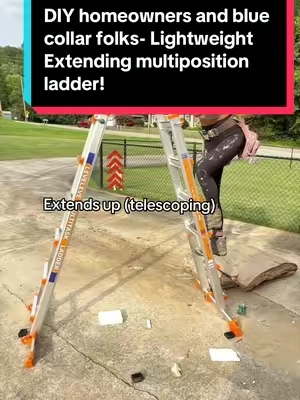 Replying to @Legion4iamany5 so light! Extends 20.5 feet🤯 check price today 🤌 this is the ladder that mimics the ladder. Everybody wants because it repositions itself in multiple ways except this particular ladder is made of a more lightweight material so it’s easier to transport it features built-in legs so you don’t have to carry it from one spot to another you can easily guide it. It can go from a frame mode to scaffolding to an extension ladder and More! So what are you trying to work on something on a stairwell or you’re trying to clean out your gutters? This ladder has got you covered absolutely great for DIY homeowners that don’t need or have the space for multiple ladders. If you have any questions, please feel free to ask or if you want a better demonstration video I’d be happy to make one, but if you wanna grab it up while the price is still good and you don’t wanna wait. Just check the orange shopping cart for more information👍😇 #telescopingladder #buyladdersforhome #multipurposeladder #laddersandstairequipment #DIY  