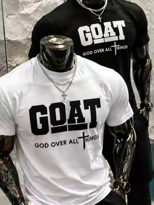Men's "God Over All" Graphic T-shirt - 100% Cotton, Breathable Loose Streetwear, Urban Faith Style, Crew Neck, Everyday Outdoor Casual Top, Trendy Christian Apparel, TikTok Shop Spring Glow Up, Gifts for Him, Good Graphic Tees, Shortsleeve#tiktokshopmemorialday #DealsforYouDays #spotlightfinds #mensfashion #fashion 
