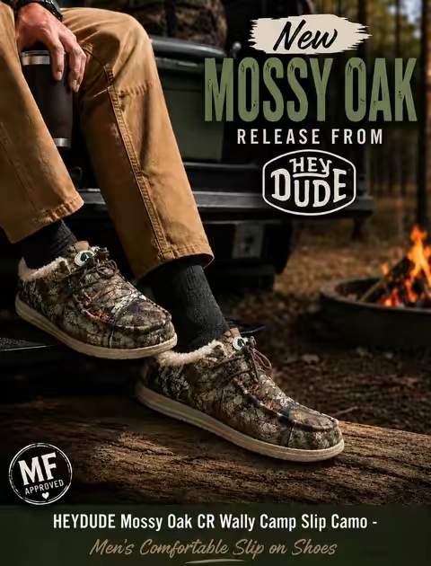 Guys you need these!   Ladies size down 2 if you want them! HEYDUDE Mossy Oak CR Wally Camp Slip Camo - Men's Comfortable Slip on Shoes #TiktokShopCreatorPicks #tiktokshopbacktoschool #heydudenewarrivals 