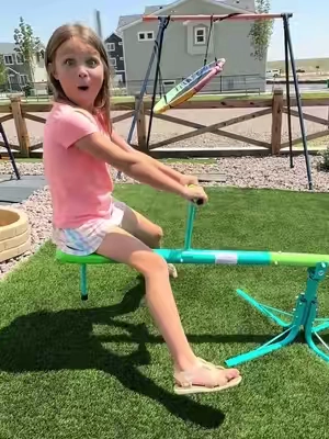 If your kids are always on the move and have endless energy, this spinning teeter-totter is going to be a huge hit! My kids literally never get off of it. It’s the perfect way to burn energy while having so much fun! 🤩💙 #KidsActivities #OutdoorFun #ActiveKids #Playtime #MomLife 