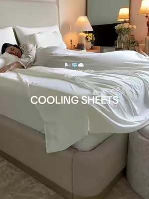 luxury cooling set: 2 pillowcases, fitted sheet & flat sheet ☁️🧊 #mellowsleep #coolingsheets #hotsleeper #sheets 