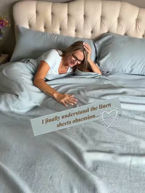I always thought Linen sheets were only about the texture… But I didn’t realize how much I would love to look and fill of them in my bedroom. 🤍 These 100% linen sheets in this dusty blue color completely transformed my space. The washed linen texture gives that relaxed, cozy, “lived in” look while still feeling elevated.  What I love most is that linen is made to last. It’s a durable, high-quality fabric that gets softer with every wash, and I love that it works beautifully for everyday life – even with a dog who thinks my bed is his bed. 🐾 And can we talk about this color? I never expected to fall in love with colored linen sheets, but this dusty Blue is such a pretty neutral that works with so many styles.  If you love a cozy, effortless bedroom, look, these are worth checking out. ✨ @@Simple&Opulence##linensheets ##linensheetsbenefits ##cozybedding ##sheets 