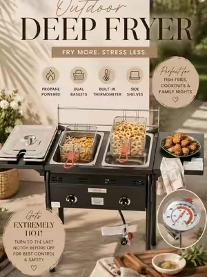 If you love hosting fish fries, wings, fries, or family cookouts, this outdoor propane deep fryer is a game changer! The dual baskets let you cook more food in less time.  #OutdoorCooking #DeepFryer #FishFry #camping #tailgating 