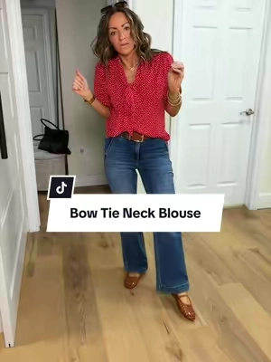 The fit is 🤌🏼 Love the classic neck tie design! I’m 5’2” 127 in a Small #blouse #blouseoutfit #modestfashion #classystyle #officeoutfits @DOKOTOO-US 