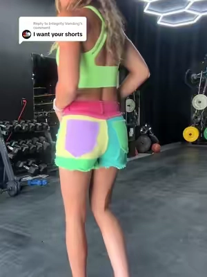 Replying to @Integrity Vending get ta some girl! They are so good! #denimshorts #colorblockshorts #dopamineclothes 