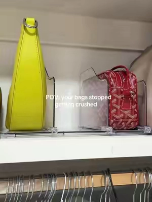 POV: your handbags finally stay upright instead of falling over every time you grab one 👜✨ these adjustable dividers completely changed my closet shelves. #tiktokshop #closetorganization #purseorganization #homefinds #organization 