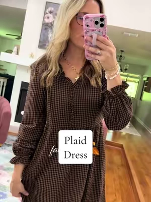 Cutest plaid fall dress! True to size. I’m 5’7” in a medium. @DOKOTOO-US 