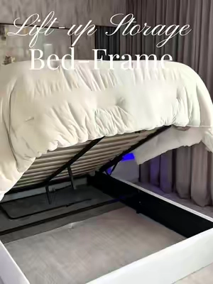 If you love a bed frame with extra storage underneath, this one is definitely worth considering. 🤍#bedframe #liftupstoragebed #bedframestorage #furniture #foruyou 