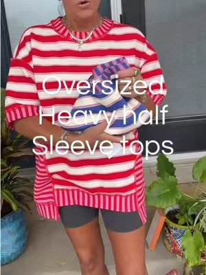 GREAT FOR THE FUN TEACHERS FOR BACK TO SCHOOL!! 🚌✏️✂️Oversized great quality !  #teachervibes #backtoschool qualitytops Imily Bela Womens Oversized Striped Shirt Summer Half Sleeve Tops Crew Neck Sweatshirts Casual Blouse #Oversized  #Dopamine   