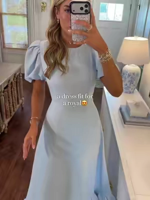 SOOO classy and elegant! Truly looks SO boujee! Wearing size S and I'm 5'9!🤍🌷 such a good find!  #royalfamily #boujeeonabudget #affordablefashion #fallfashion #weddingguestdress 