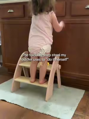 The toddler independence hack every mom needs ✨ Sturdy, foldable, step stool is helping build her confidence and independence every day and easy to stop since it folds up 🙌 #parentingtips #toddlers #childdevelopment #toddlerindependence #momhack 