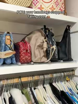 POV: no more handbags falling over every time you grab one 👜✨ these adjustable dividers keep every bag standing upright and make your closet look so much cleaner. #tiktokshop #closetorganization #purseorganization #organization #homefinds 