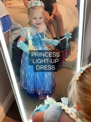 We are on day four of my 3yr old wearing this dress. She absolutely loves it! It also lights up and has a little sparkly cape! #tiktokshopfinds #kidsgiftideas #kidsgifts 