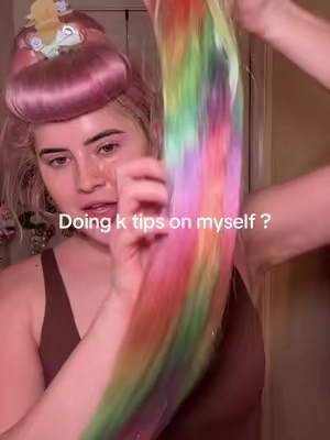 But this Googoo hair is truly such good quality, but it picks up color very easily so I’m a tiny bit nervous 🥹 ##hairextensions##rainbowhair##rainbowhaircolor##ktips##coloredhair