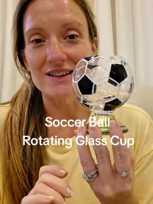 A fun rotating soccer ball glass that's perfect for game days, everyday drinks, or gifting to the soccer fan in your life #Soccer #soccerfan #gameday #giftideas #drinkware 