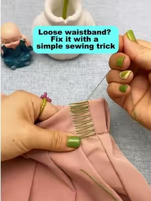 Loose waistband? Fix it with a simple sewing trick.#SewingTips #ClothingAlterations #SteelNeedles #ThreaderTool #SewingThread