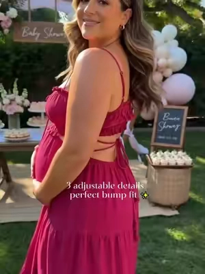 Stunning red maternity dress to stand out at your baby showe#MaternityDress #BabyShowerOutfit #PregnancyFashion #MaxiDress #eventoutfit 
