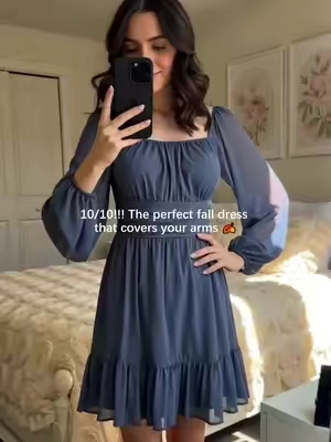 Flattering fall short dress with long sleeves to cover your arms#GreyDress #MidiDress #EverydayOutfit #BasicOOTD #casualchic 