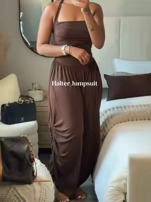 Jumpsuits are so easy to quickly throw on and accessorize .  #ttsfashionfinds #jumpsuits #womensfashion #halter 