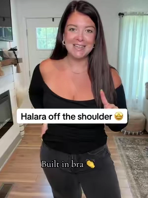 Halara but dressy with a built in bra! #halara #halaraeveryday #offtheshoulder #builtinbra 