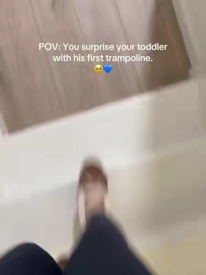 Worth it just for his reaction. 🥹💙 This toddler trampoline is already a HIT. #indoortrampoline #toddlertoys #toddleractivities #minitrampoline #toddlerfun 