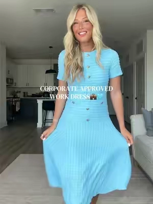 As a girl who worked in corporate… this dress would actually be comfy to sit in all day 🩵 #corporatefashion #coporateootd #workfit #workootd #workapproved 