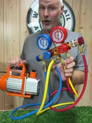 VEVOR 4 CFM HVAC Vacuum Pump And Manifold Gauge Kit 1/3 HP #HVACTools #VacuumPump #ManifoldGauge #ACRepair #TikTokShopCreatorPicks @VEVOR Store 
