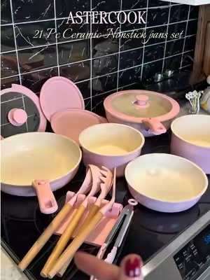 @Astercook USA Astercook 21-Pc Ceramic Nonstick Aluminum Pots and Pans Set - Induction-Ready Kitchen Cookware with Removable Handle, Easy-Clean, Dishwasher & Oven Safe, Durable (Summer Sale Deal) #TikTokshopbacktoschool #sartenes  #pots #ollas 