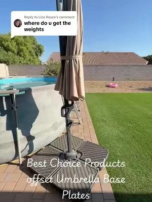 Replying to @Liza Reyes Heavy duty Umbrella Base Plate Weights that don’t cost a fortune 🔮 😂  these have already held my offset umbrella down during two monsoon storms this year and are working out so well! ##umbrellabase##umbrellaweights##offsetumbrella##patio##tiktokshopcreatorpicks