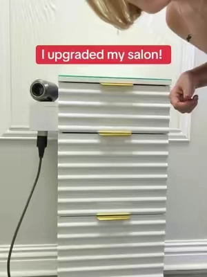 OmySalon Sturdy Stable Alloy Commercial Salon Table for Hair Stylists - Salon Furniture with Glass Top, Drawers, Hot Tool Holder, Storage Cabinet Organizer for Beauty Spas (Elegant Design), Blister#omysalon #salontable #salonfurniture #tiktokshop  