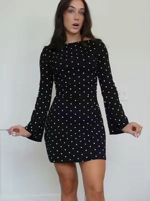 Obsessed with this polka dot dress from cider!! I’m 5’4 wearing xs✨🖤 #polkadotdress #cider #ciderdress #minidress #shopcider 
