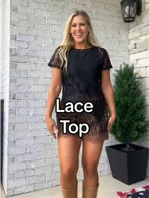 A fun black lace top to wear out and go downtown! #womenstop #lacetop #westerntops #sheertop #fringetop