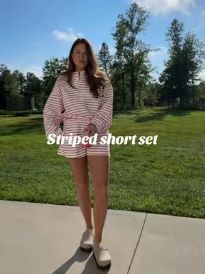 This striped set looks wayyyy more expensive than it is! A look for less and so freaking good 