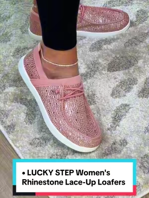 LUCKY STEP Women's Rhinestone Lace-Up Loafers - Casual Slip-On Mesh Knit Walking Flat Shoes, Lightweight Sparkly Glitter Sneakers, Round Toe All-Season Outdoor Shoes for Women, Sneakers For Women, Women's Sneakers #sparkleshoes #sliponshoes #comfyshoes #BackToSchool #TikTokshopbacktoschool 