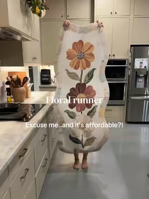 Cute AND easy to clean? Finally 🌸 #FloralRunner #WashableRug #KitchenRug #VintageHomeDecor #HomeFinds