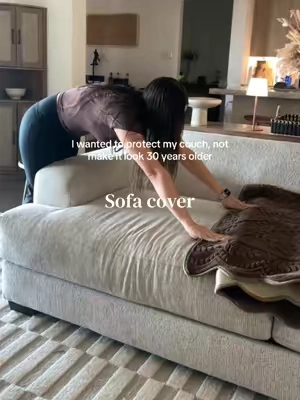Protecting your couch without ruining your entire aesthetic #CouchCover #SofaCover #LivingRoomDecor #HomeDecorFinds #protection 