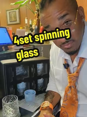 spinning glasses with ice ball molds 4set ready to upgrade any drinking experience for them cool ass people! let it spin #coolproducts #wineglasses #whiskeyglassset #coolassglasses #spinningglassset 
