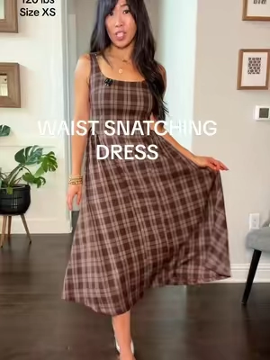 Waist snatching, hourglass enhancing, perfect little fall dress 🤎🍂🤎🍂 #falldress #plaiddress #waistsnatchingdress #mididress #cutedress 
