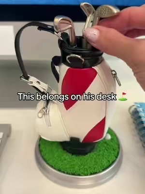 This golf bag pen holder is such a fun little desk upgrade ⛳️🏌️ It comes with three golf club pens and doubles as a cute desktop organizer that’s perfect for a home office, work desk, golf lover gift, or stocking stuffer. #golfgift #deskaccessories #officefinds #giftideas #golflover golf pen holder golf club pens golf desk accessory golf gift for men office desk decor desktop pen holder golf lover gift unique office gift