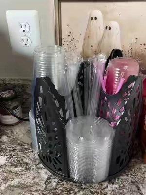 Upgrade your coffee area! #cupholder #rotatingcupholder #icecoffeeathome #kitchenfinds 