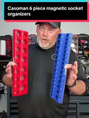 If your sockets are rolling around in drawers like loose change, it’s time to clean up the toolbox. This CASOMAN 6-piece magnetic socket organizer set gives your 1/4-inch, 3/8-inch, and 1/2-inch drive sockets a dedicated place, with separate trays for both SAE and metric sizes. Strong magnetic bases help keep the organizers planted inside toolbox drawers, on carts, or against other steel surfaces, while the clearly marked posts make the right socket easy to spot. The red and blue color coding separates SAE from metric at a glance, cutting down the time spent digging through a pile of sockets. It’s a simple upgrade that brings real order to any garage, workshop, or service truck. Sockets not included. #SocketOrganizer #ToolOrganization #ToolboxOrganization #MechanicTools #GarageTools