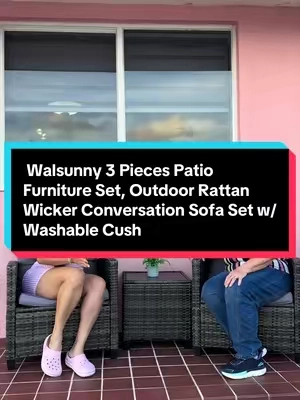 Walsunny 3 Pieces Patio Furniture Set, Outdoor Rattan Wicker Conversation Sofa Set w/Washable Cushion and Glass Tabletop for Garden Poolside Balcony##paratiiiiiiiiiiiiiiiiiiiiiiiiiiiiiii##TikTokShopp