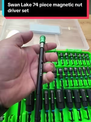 One case, 74 pieces, and a whole lot fewer trips back to the toolbox. This SWANLAKE magnetic nut driver set brings together a wide selection of SAE and metric sizes for assembling furniture, installing metal roofing, working on appliances, tackling automotive projects, and handling everyday repair jobs. The magnetic nut drivers help hold fasteners in place while you work, and the set includes multiple lengths along with impact socket adapters, extensions, and assorted driver bits for added versatility. Everything stays organized in a compact carrying case with clearly marked sizes, making it easy to grab the right piece and keep the job moving. Whether it lives in the garage, service truck, or jobsite tool bag, this 74-piece impact driver set keeps plenty of useful options close at hand. #NutDriverSet #ImpactDriverAccessories #PowerToolAccessories #MechanicTools #ToolSet