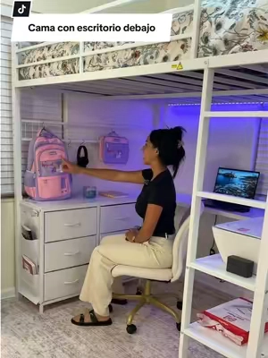 Cama estilo litera tamaño full con escritorio en la parte de abajo, ideal para aprovechar al máximo el espacio de el cuarto de tus niños .@Sikaic Furniture US #bed #escritorio #furniture #cama #tiktokshopsummersale 
