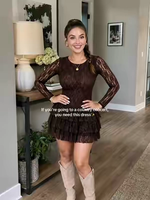 Lace ruffle dress with built in shorts for fall 💃 ##oufitideas##datedress##partydress##countryfestival##westernglam