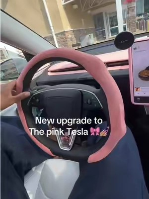 New upgrade to the pink telsa 🎀💅🏽 #tesla #teslaaccessories 