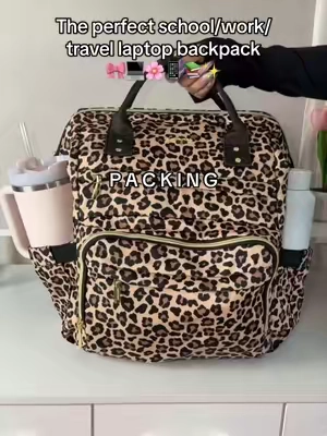 Fits a laptop & binders! 📚💻 Perfect for school/work/ travel 🤩 #lovevook #backpack #leopardprint #schoolbackpack #TikTokshopbacktoschool 