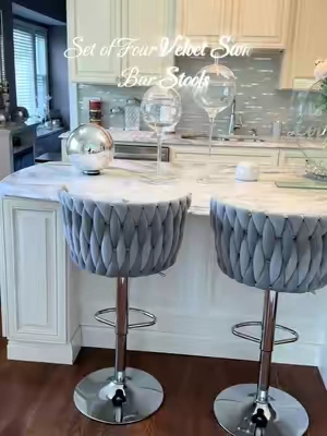 Set of Four AWQM Velvet Swivel Bar Stools @AWQM #barstools #barstool #kitchen #chairs #tiktokshopcreatorpicks 